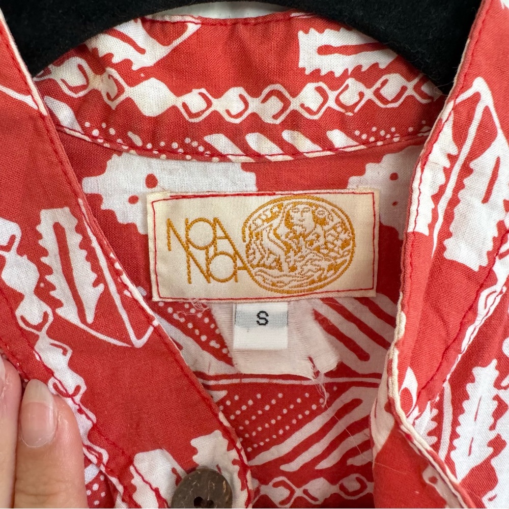 Noa Noa Red Patterned Button Down Blouse Small - image 2